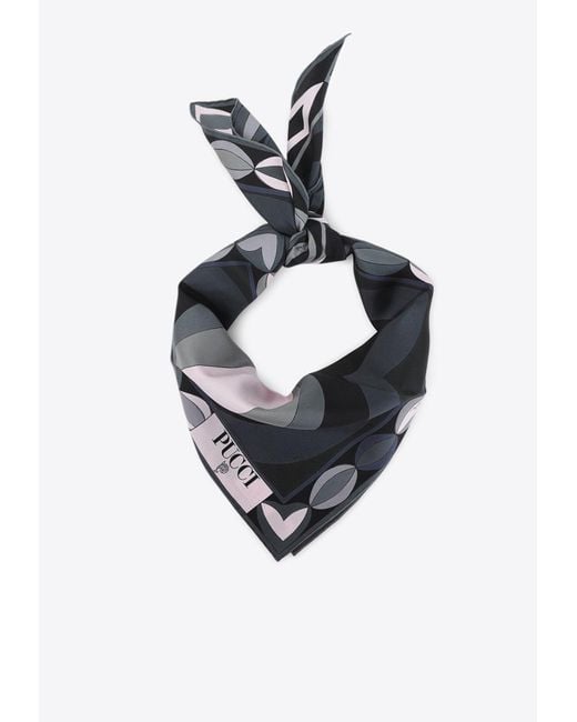 Emilio Pucci Black Patterned Silk Scarf With Logo-Print