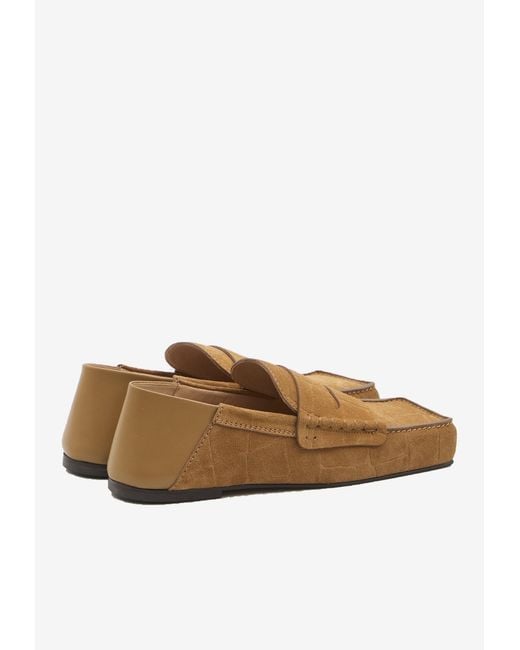 Jacquemus Women's Brown Carré Croc-Embossed Suede Loafers