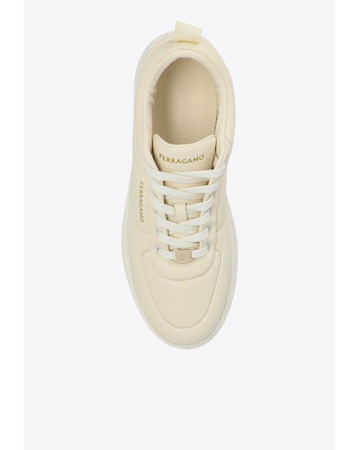 Ferragamo White Caro Nappa Leather Low-Top Sneakers for men