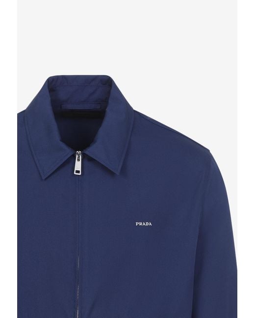 Prada Blue Stamped Logo Zip-Up Jacket for men