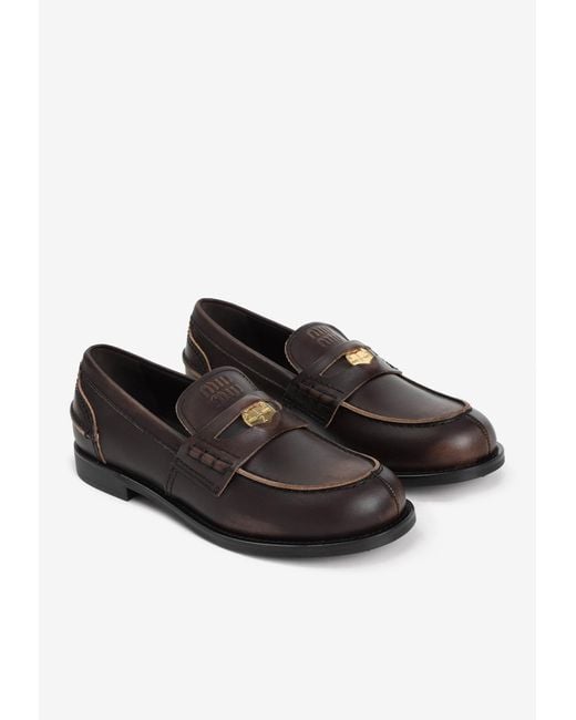 Miu Miu Black Logo Leather Loafers