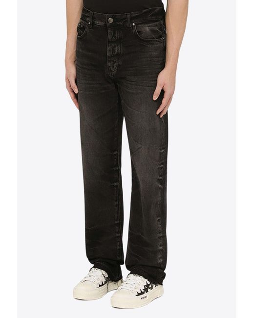 Amiri Black Washed-Out Straight-Leg Jeans for men