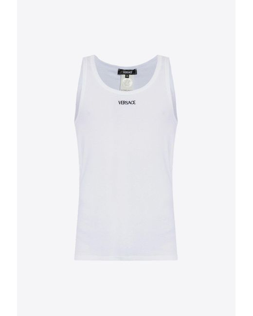 Versace White Logo-Embroidered Tank Top for men