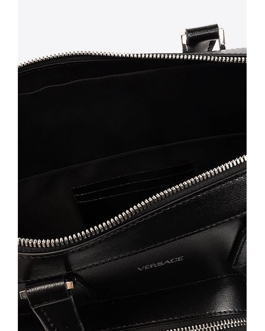 Versace Black Calf Leather Cargo Briefcase for men