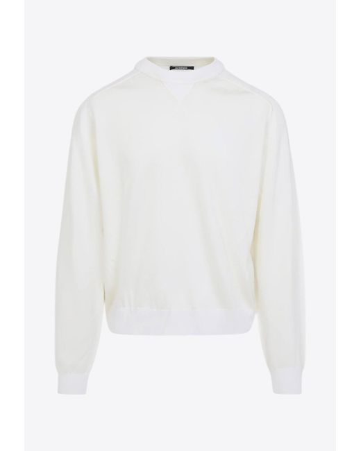Jacquemus White Brode Crewneck Wool Sweater for men