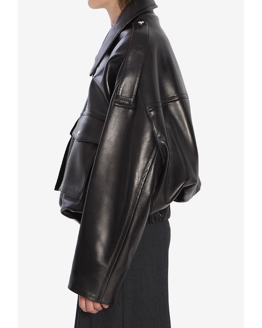 Khaite Black Owey Leather Bomber Jacket