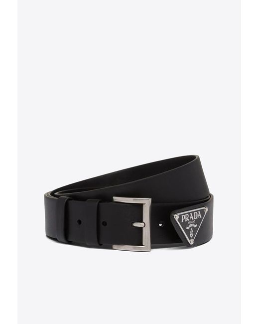 Prada White Triangle Logo Leather Belt for men