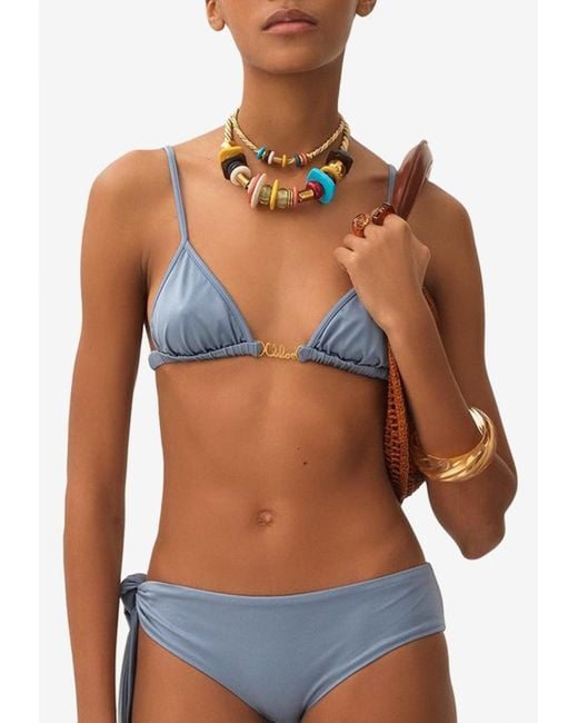 Chloé Blue Logo Plate Bikini Top