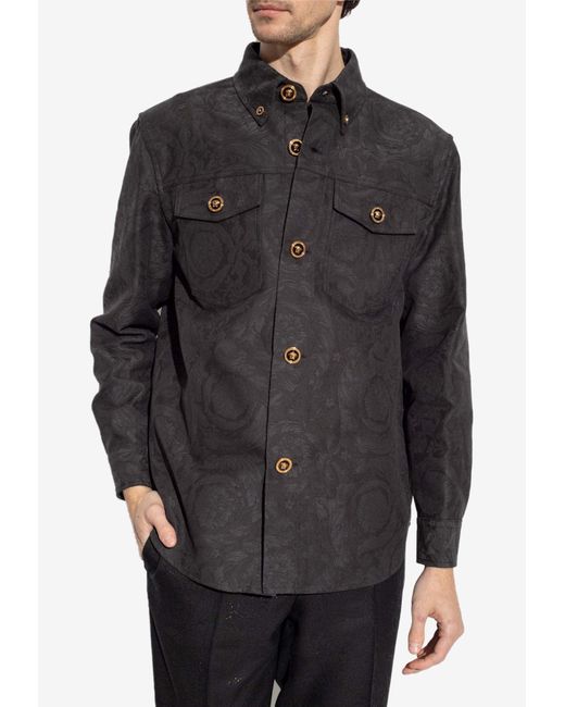 Versace Black Barocco Jacquard Long-Sleeved Shirt for men