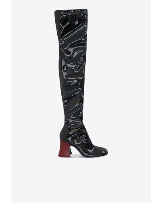 Chloé Black Janis 80 Patent Leather Over-The-Knee Boots