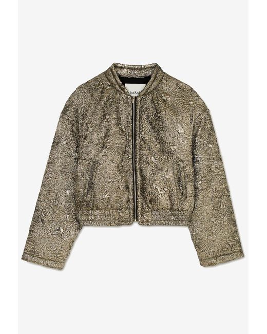 Ba&sh Black Bary Floral Brocade Bomber Jacket
