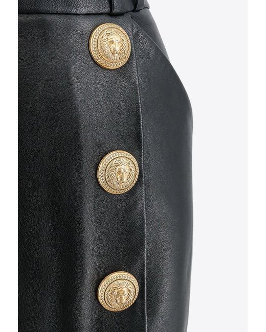 Balmain Black Buttoned Leather Mini Skirt
