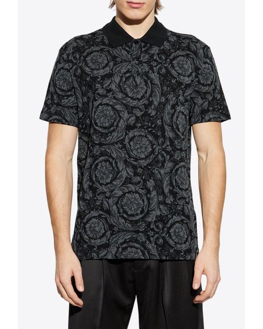 Versace Black Polo With Barocco Pattern for men
