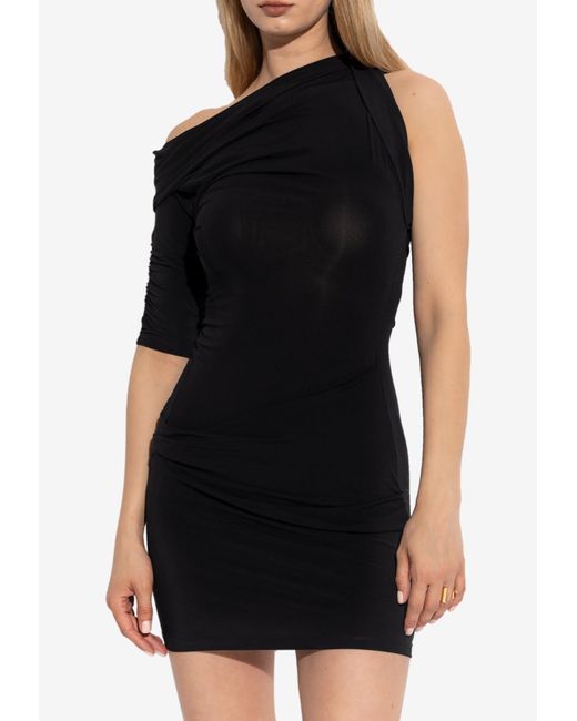Jacquemus Black Drapeado One-Shoulder Mini Dress