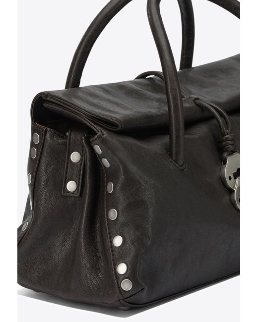 Zanellato Black Small Dotta Smooth Leather Top Handle Bag