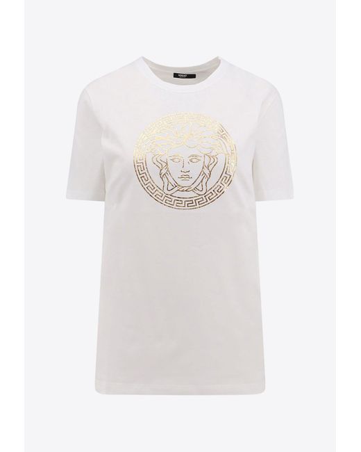 Versace White Iconic Medusa Print T-Shirt
