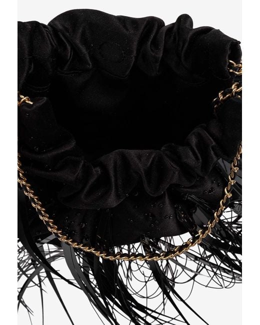 Tory Burch Black Mini Fleming Feathered Hobo Bag