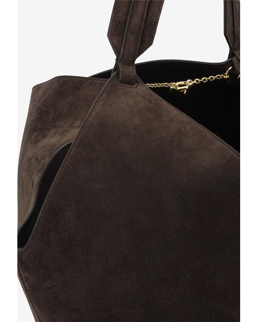 Khaite Black Small Lotus Suede Tote Bag