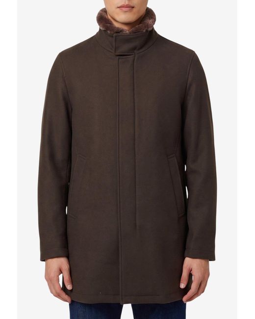 Herno Brown High-Collar Short Coat for men