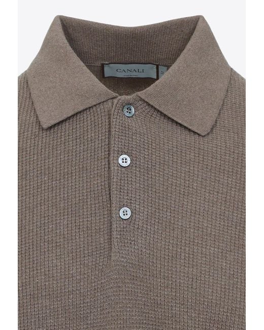 Canali Gray Knitted Polo Sweater for men