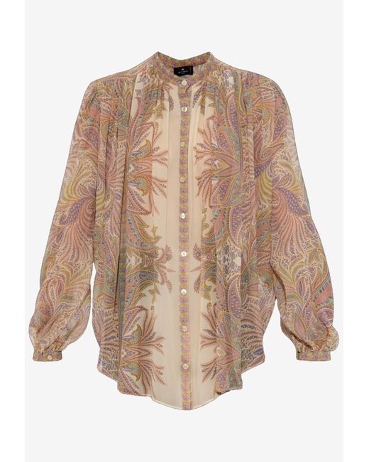 Etro Natural Paisley Print Silk Blouse