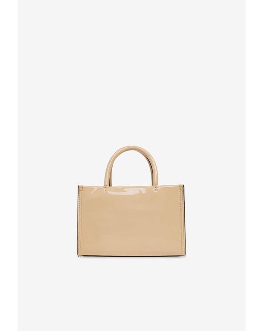 Tory Burch Natural Mini Ella Patent Leather Tote Bag