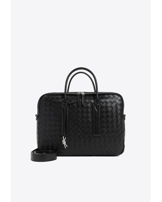 Bottega Veneta Black Weekender Top Handle Bag In Intrecciato Leather for men
