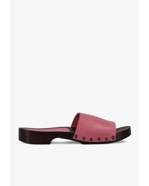 LA ROSE Pink Studded Leather Clogs