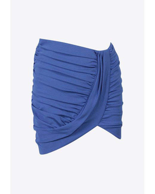 Balmain Blue Mid-Rise Ruched Mini Skirt