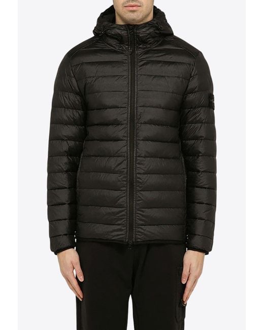 Stone Island Black Logo-Patch Quilted Zip-Up Jacket for men
