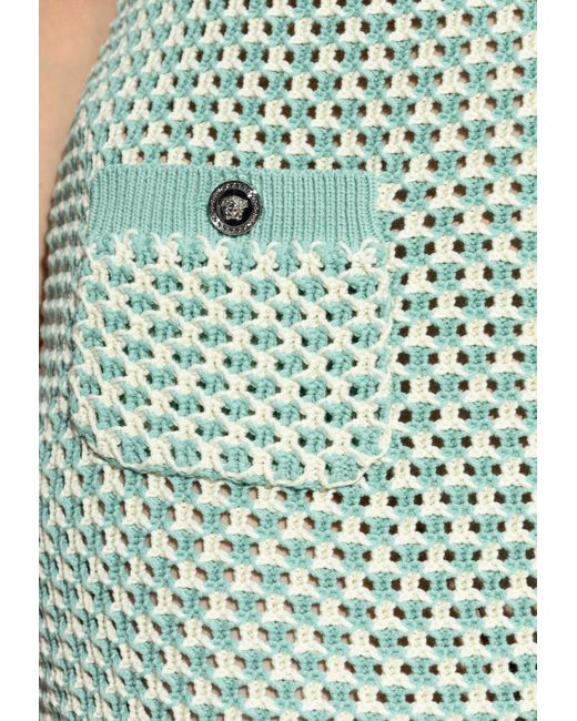 Versace Green Crochet Knit Polo Maxi Dress