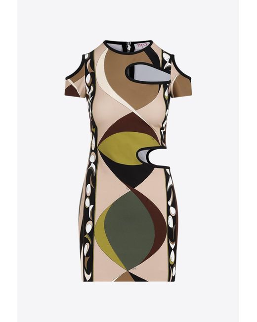 Emilio Pucci Black Printed Cut-Out Mini Dress