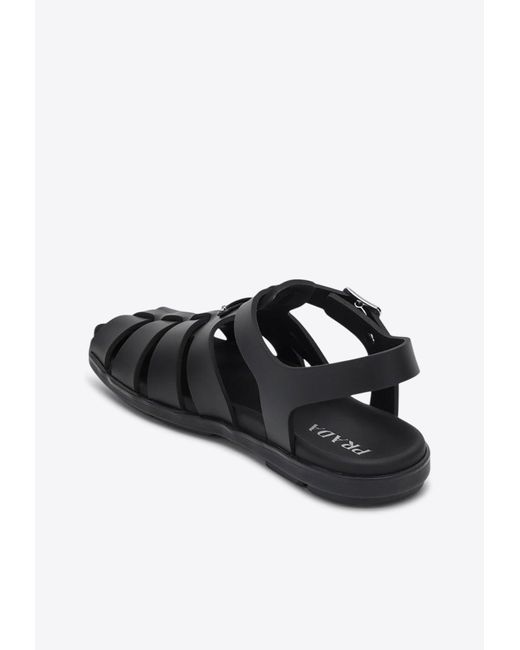 Prada Black Triangle Logo Rubber Cage Sandals for men
