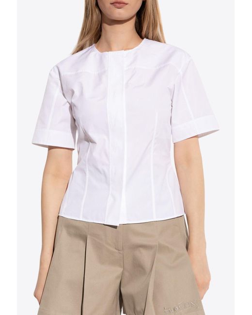 Alexander McQueen White Short-Sleeved Tailored Blouse