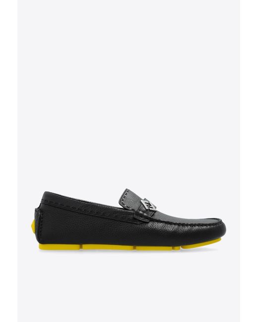 Fendi White Ff Squared Leather Loafers for men