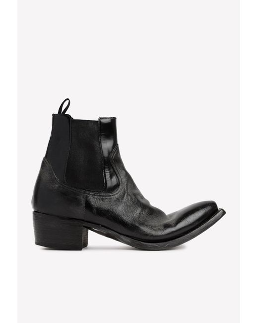 Prada Black Leather Curved-toe Boots for men
