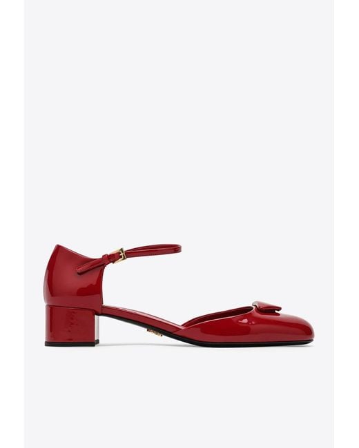 Prada Red 35 Mary Jane Pumps In Patent Leather