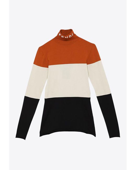Fendi Brown High-Neck Logo-Jacquard Sweater