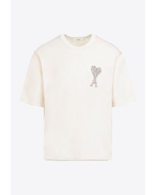 AMI White Crystal Logo Short-Sleeved T-Shirt