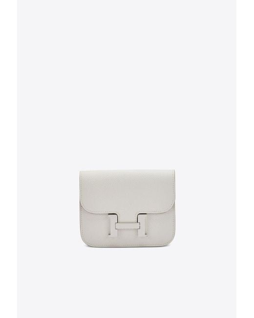Hermès White Constance Slim Wallet In Gris Pale Epsom With Palladium Hardware