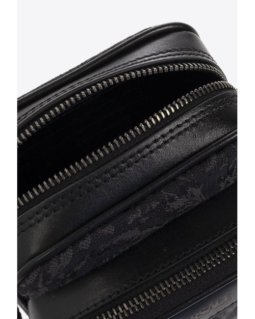 Versace Black Small Barocco Print Messenger Bag for men