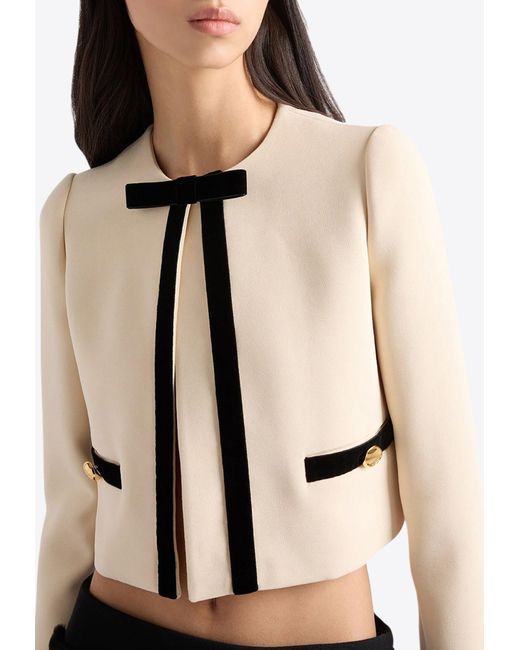 Prada Natural Single-Breasted Velvet Bow Jacket