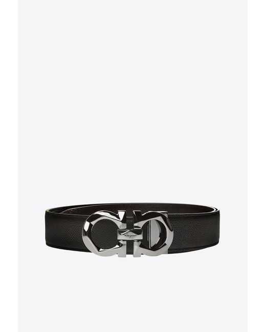 Ferragamo White Reversible Gancini Leather Belt for men