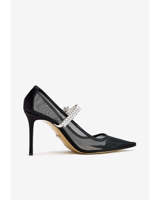 Mach & Mach White Lotus 95 Crystal Embellished Mesh Pumps