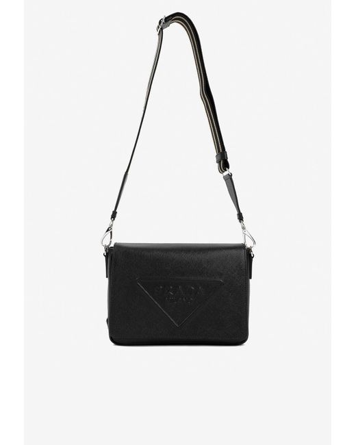 Prada Logo Embossed Messenger Bag in White for Men Lyst