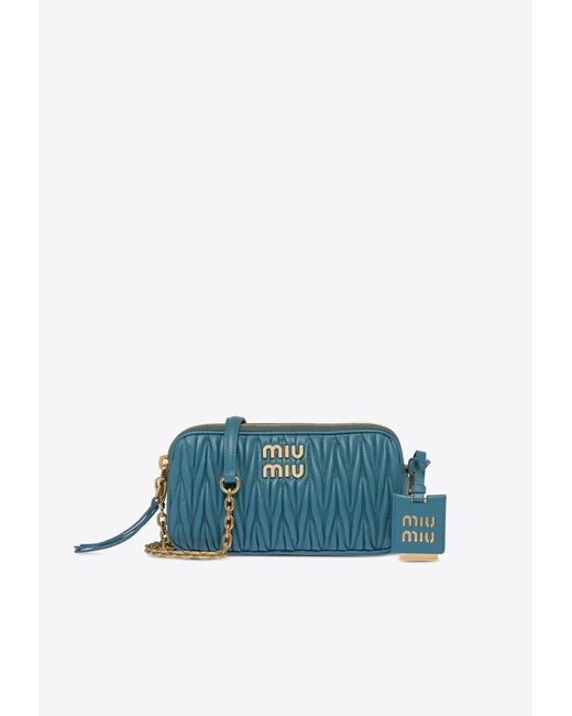 Miu Miu Blue Mini Quilted Leather Crossbody Bag