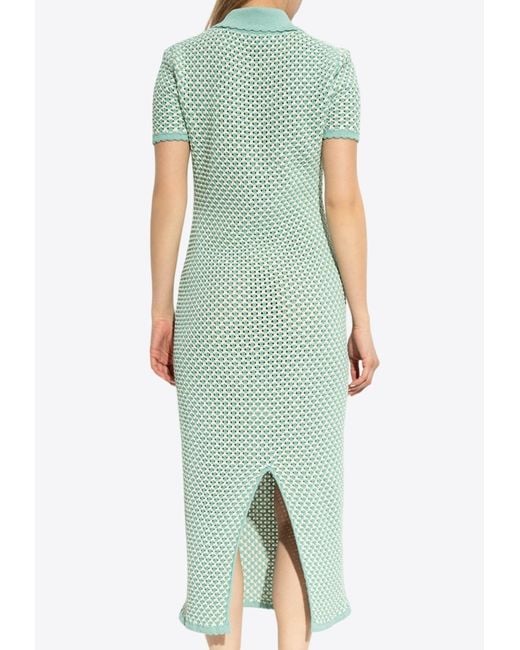 Versace Green Crochet Knit Polo Maxi Dress