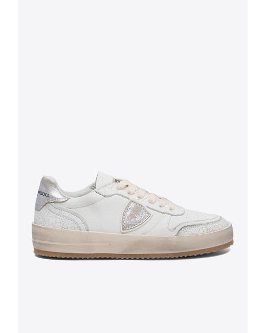 Philippe Model White Leather Low-Top Sneakers