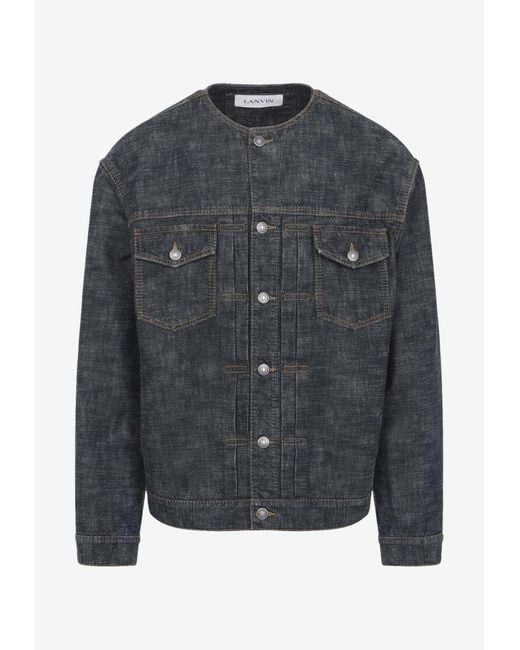 Lanvin Black Collarless Denim Jacket for men