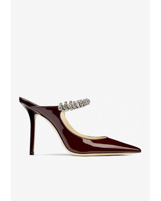 Jimmy Choo Red Bing 100 Crystal-embellished Mules In Patent Leather
